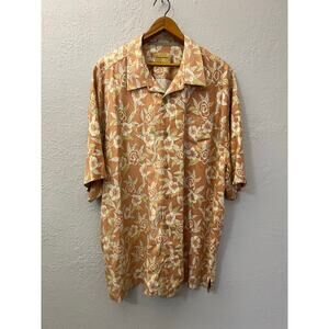 Tommy Bahama 100% Silk Hawaiian Shirt Mens XXL Floral Camp Button Up Orange